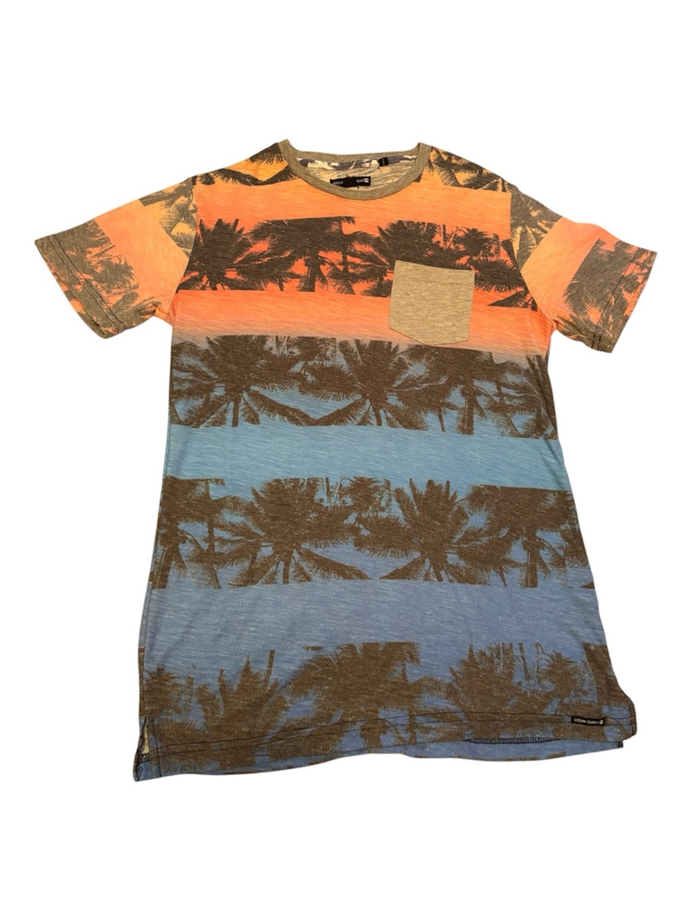 Ocean Current Men's Short Sleeve Stripe Palm Tee - Orange, Blue, Brown